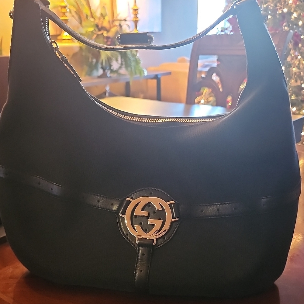 Gucci Black Hobo Bag with Silver Accent